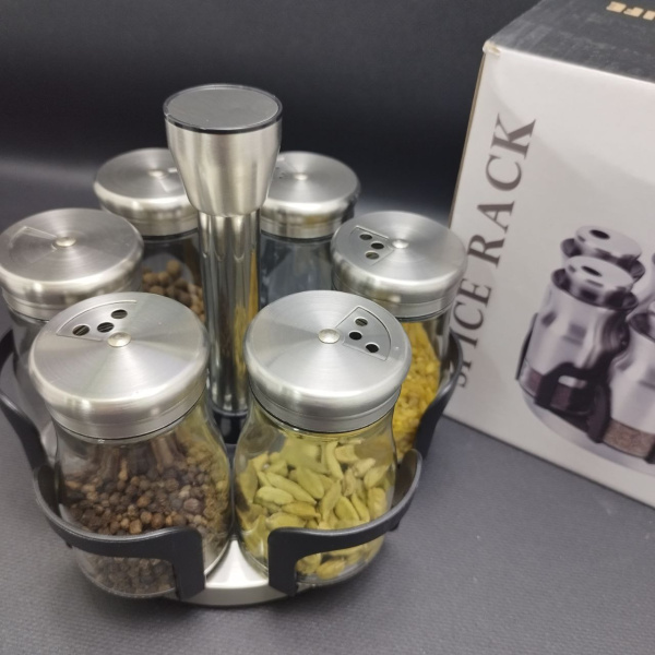 Набор для специй на вращающейся подставке Spice Rack 6 предметов / Органайзер на кухню / Набор емкостей для хранения приправ